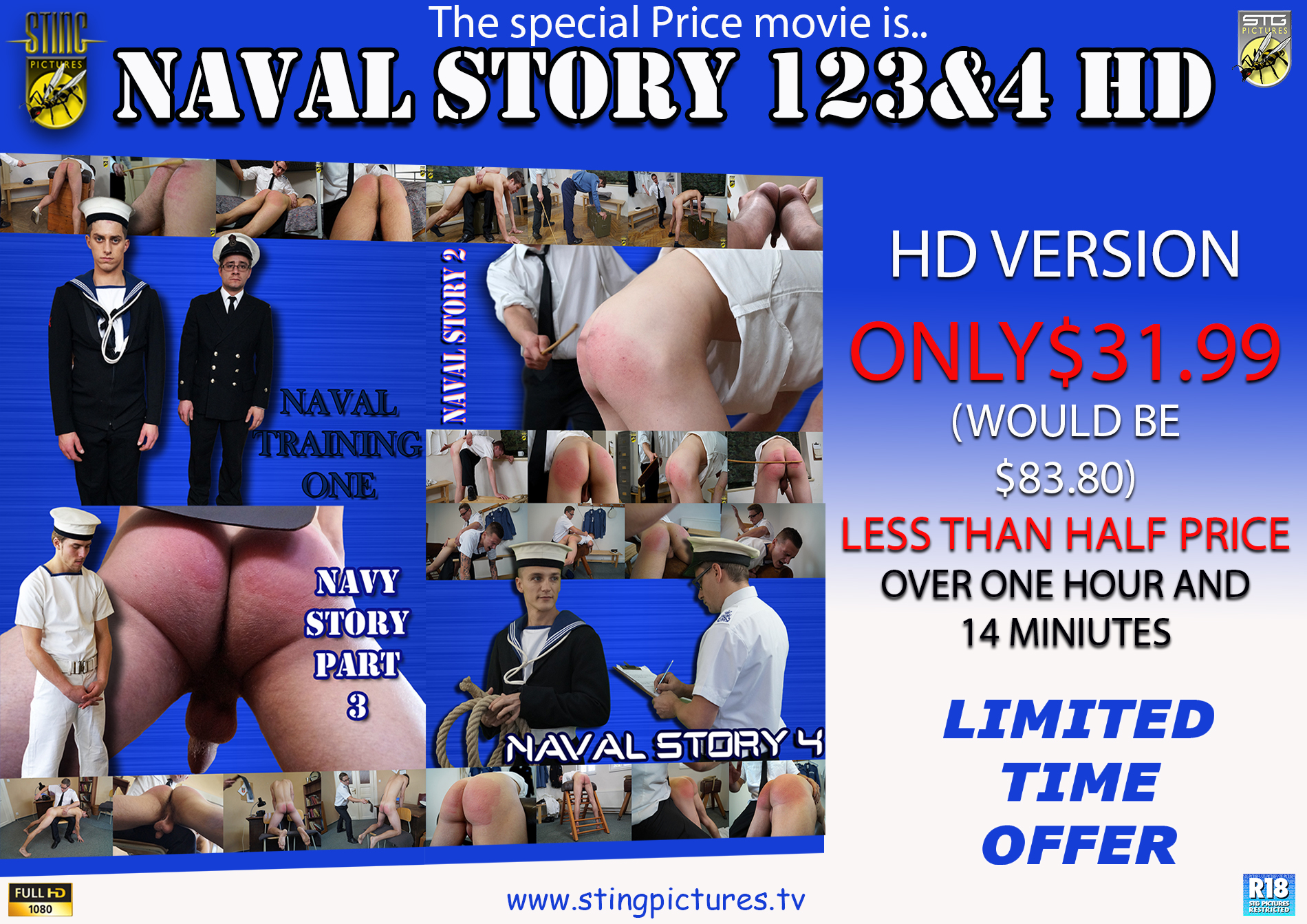 Sting Special Price Spanking Compilation Naval Story Parts 1, 2, 3 and 4 in HD